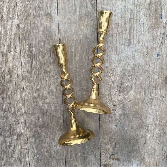Vintage Brass Spiral Candle Stick Holders